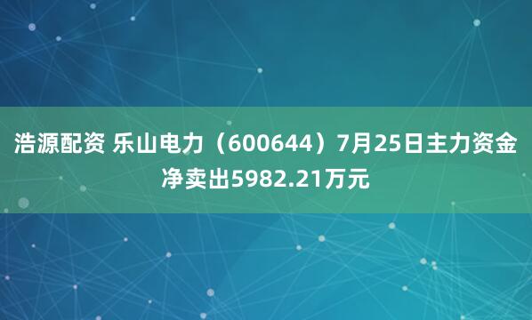浩源配资 乐山电力（600644）7月25日主力资金净卖出5982.21万元